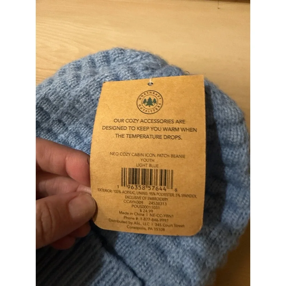 Cozy Cabin Youth Beanie Blue Soft Lined Knit One Size Bolt Design Acrylic New